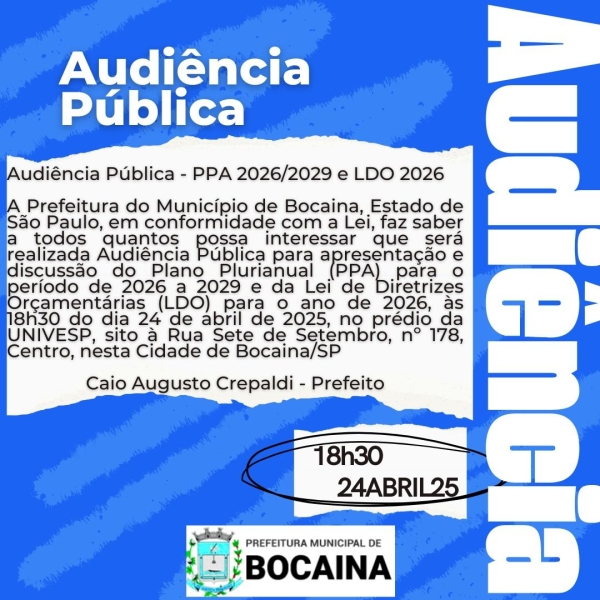 AUDIÊNCIA PÚBLICA – PPA 2026/2029 E LDO 2026