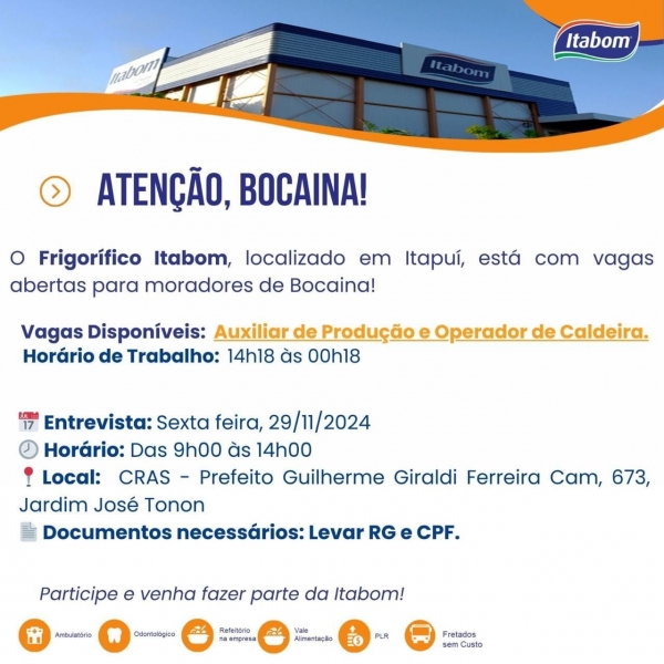 OPORTUNIDADES DE TRABALHO PARA BOCAINA